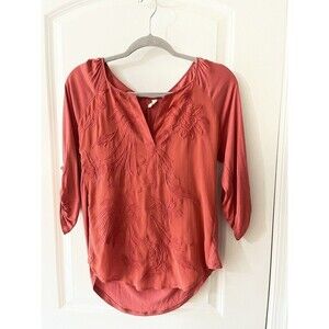 Anthropologie Tiny Brand Size XS Rust Color Embroidered 3/4 Sleeve Blouse